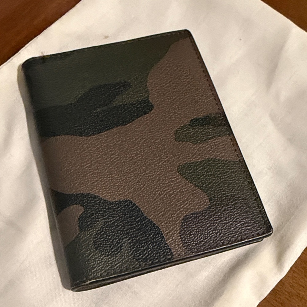 Coach Camouflage Leather Passport Holder in Brown and Green